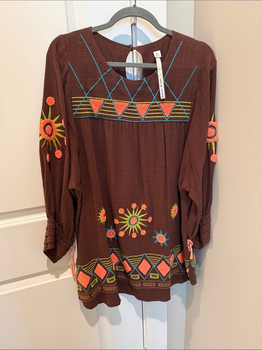 Uncle Frank Brown Tunic with Orange & Teal Embroidery